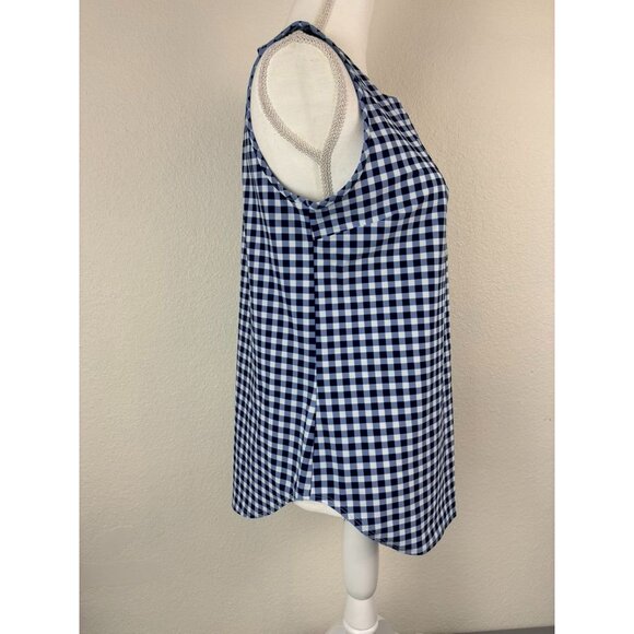 Jude Connally women's large blue and white checked v-neck fitted tank top blouse - Picture 3 of 6